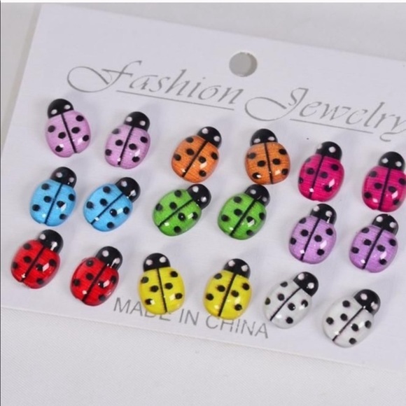 🌵Sheet of 9 Colorful Lady Bug Earrings - Picture 1 of 1